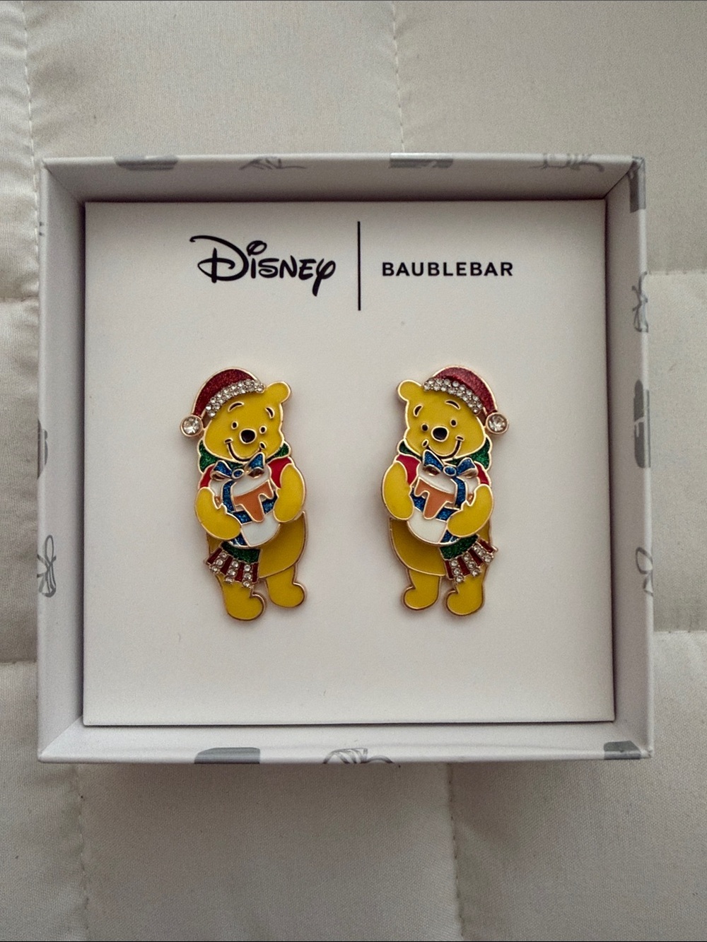 New In Box Disney BaubleBar Winnie the Pooh Holiday Earrings